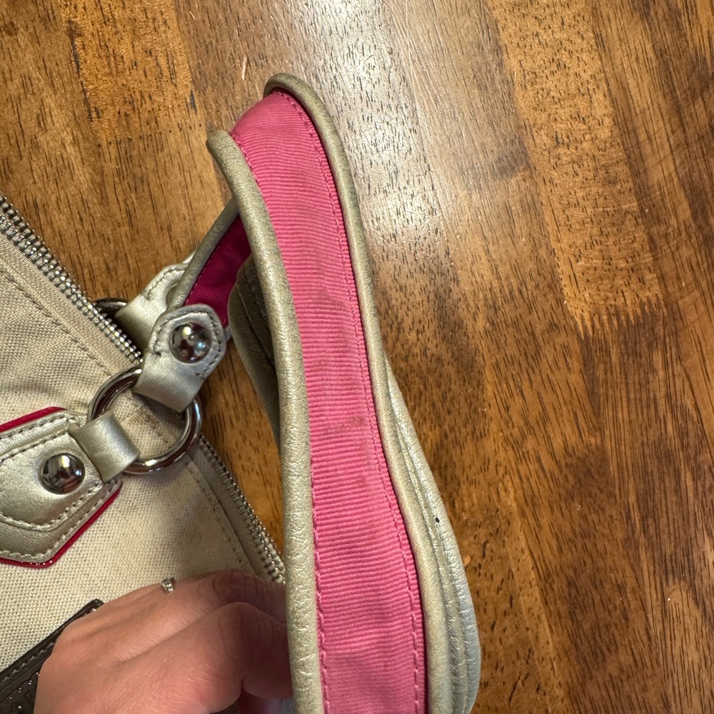 Coach Poppy Canvas Tote with Pink and Silver Accents - Picture 3 of 6